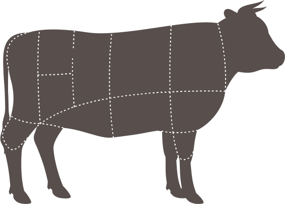 Silhouette de bœuf avec zones de découpe