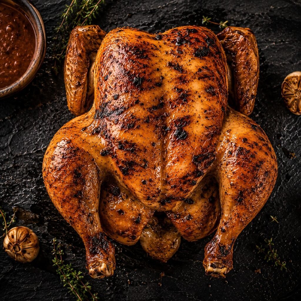 Poulet entier braisé à la braise